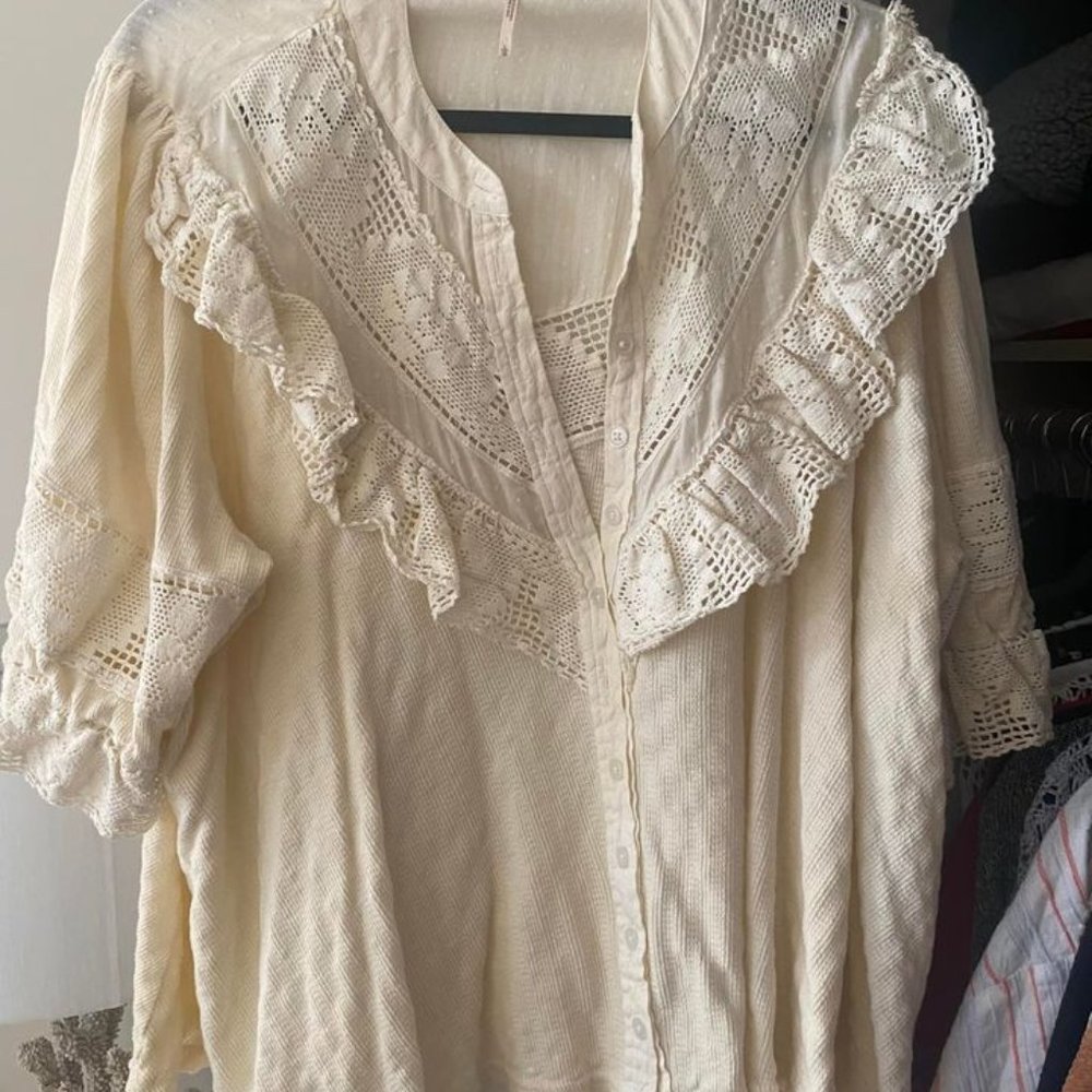 Free People Walk In The Park Ruffled Top - Picture 2 of 2